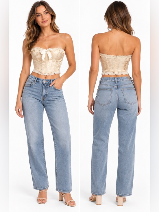 House of CB Tops - House of CB Corset Top Womens Champagne Floral Jacquard Lace Bustier Bow